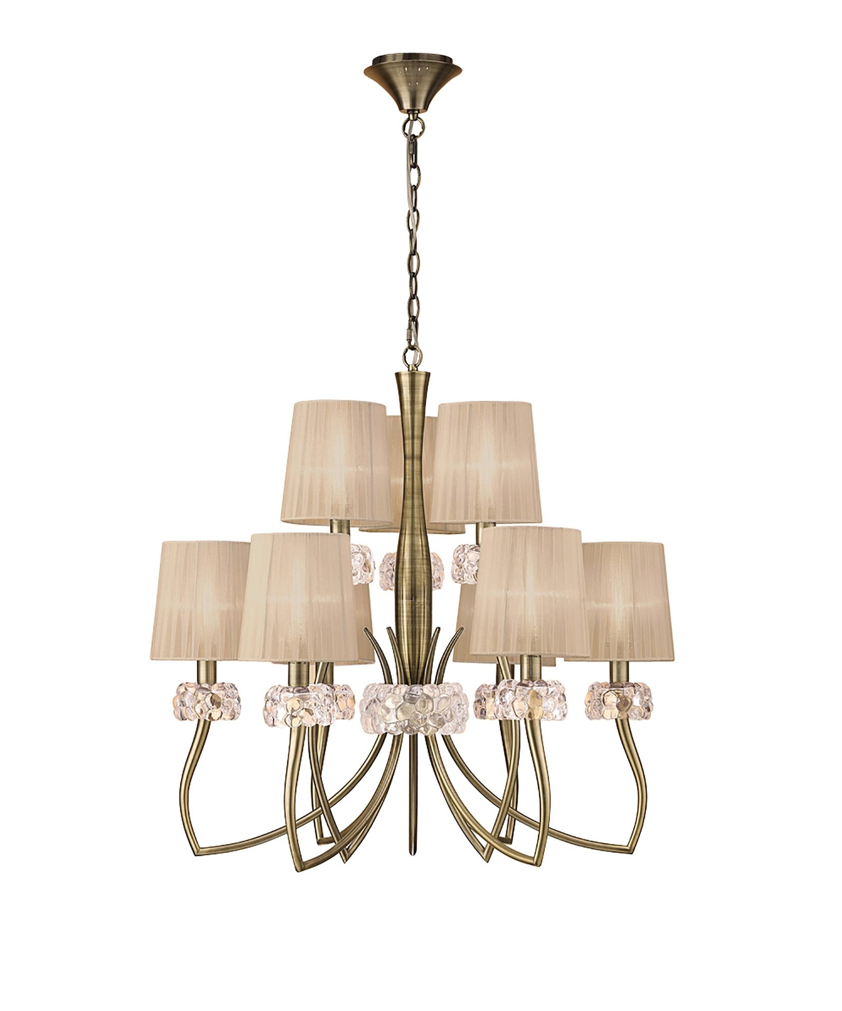 M4630AB/SB  Loewe AB 2 Tier Pendant 9 Light Antique Brass